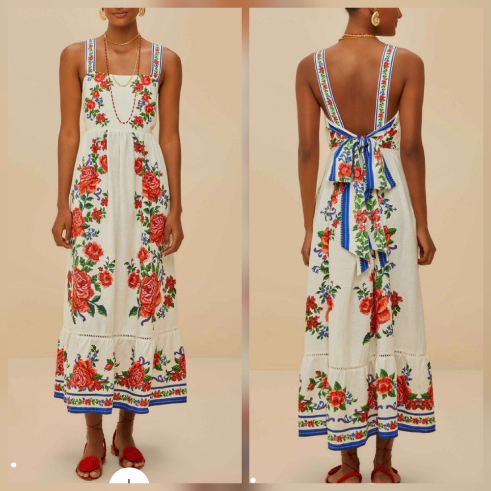 Free People Floral Backless Dress - White and Red